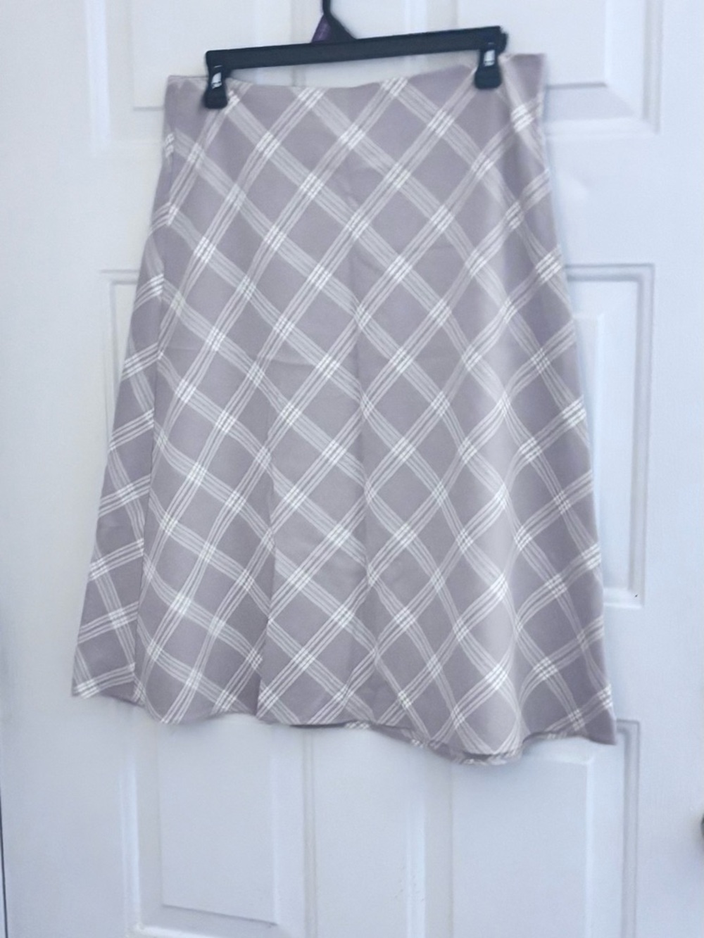 LOFT Taupe Plaid A-Line Skirt with Cream Windowpane